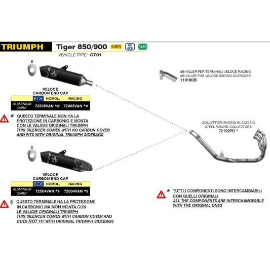 LINEA DE ESCAPE DE ACERO INOXIDABLE ARROW TRIUMPH TIGER 850 / 900 2020-2023