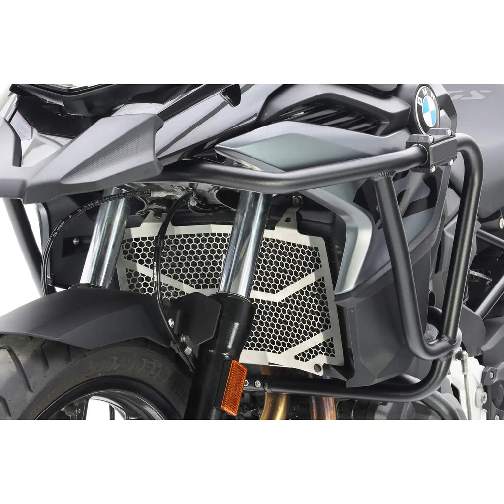 Detalle construcción aluminio anodizado de defensas R&G para BMW F850 GS con tornillería incluida