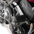 Vista lateral izquierda crash protector R&G Aero montado en chasis Street Triple 765