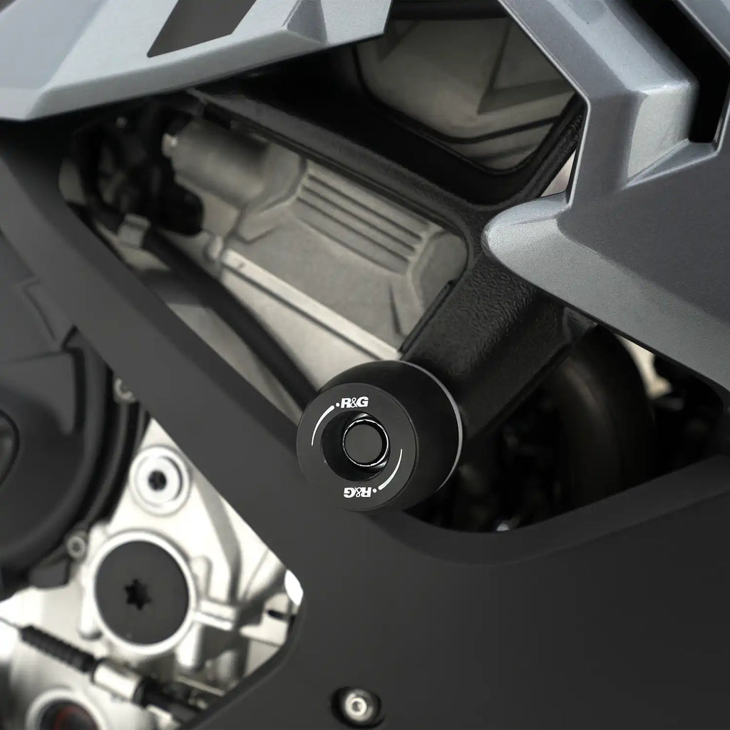 Detalle bobina cónica negra APEX Crash Protector BMW S1000RR lateral derecho