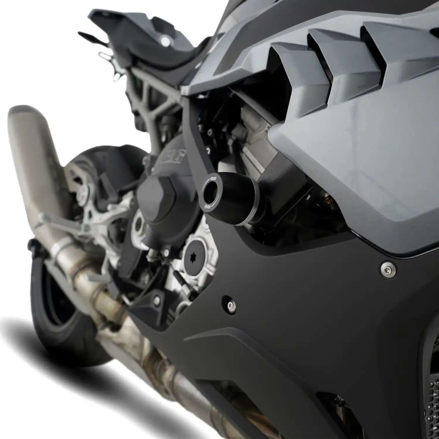 RG Racing APEX Crash Protector negro instalado en BMW S1000RR 2025 vista principal