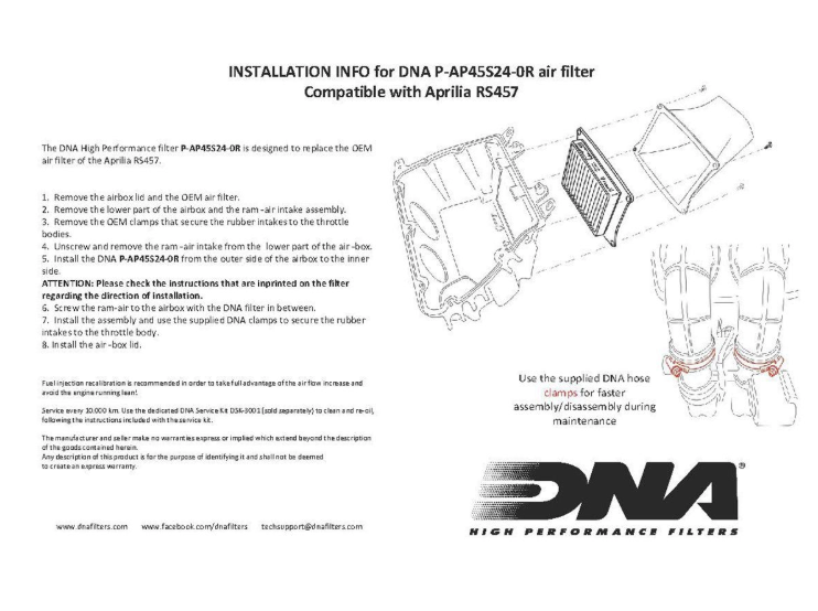 Filtro de Aire de Algodón DNA Aprilia RS 457 Racing 2024-2025