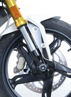 Vista isométrica de protectores de horquilla R&G para BMW G310GS