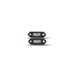 Par de mirror blanking plates R&G para Aprilia RS457 acabado negro con detalle logo marca
