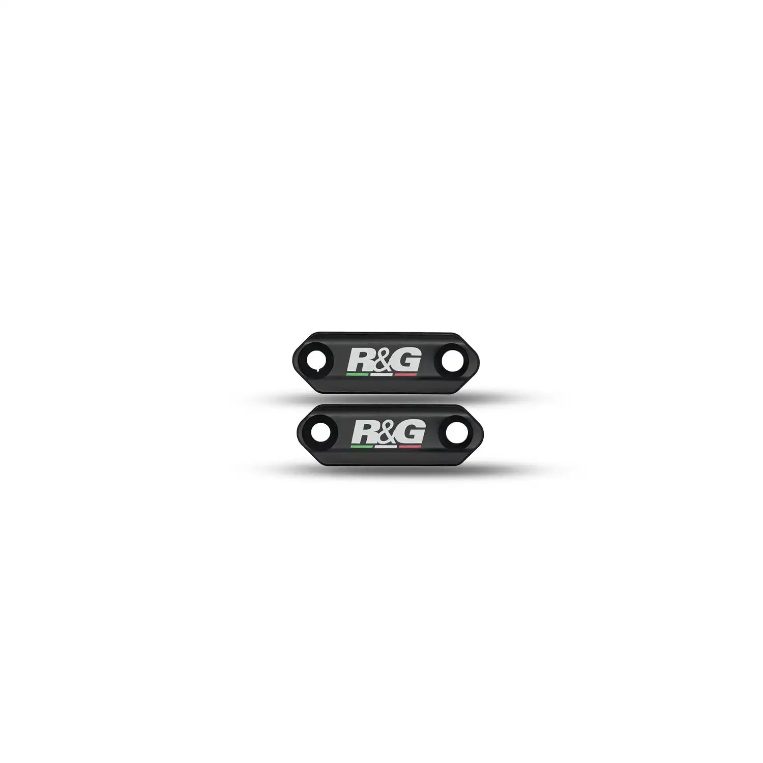 Par de mirror blanking plates R&G para Aprilia RS457 acabado negro con detalle logo marca