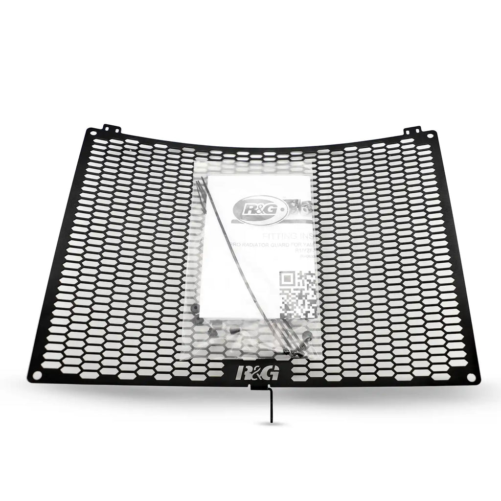 Protector radiador R&G aluminio 6061-T6 corte láser montado en chasis Yamaha R1