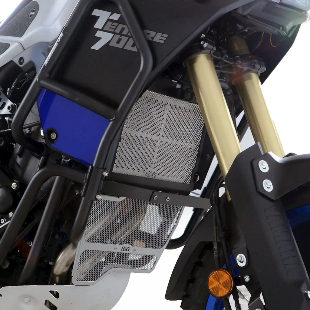 Rejilla radiador R&G acero instalada en Yamaha Ténéré 700 protección off-road