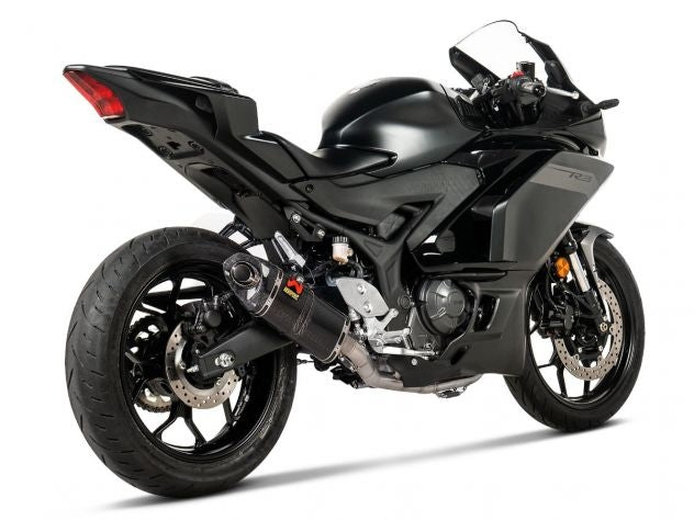 Sistema escape Akrapovic Racing Line completo Yamaha R3 detalle colectores