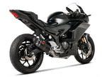 Sistema escape Akrapovic Racing Line completo Yamaha R3 detalle colectores