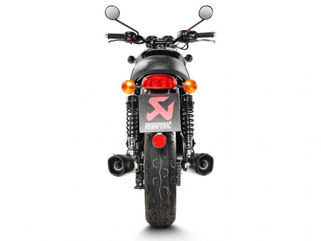 Sistema completo doble escape Slip-On Akrapovic montado en Triumph Bonneville T120
