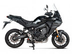 Vista lateral escape Akrapovic integrado Yamaha Tracer 9 GT+ 2025 compatible maletas laterales