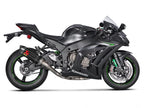 Sistema de escape Akrapovic S-K10R9-ZC montado en Kawasaki ZX-10R SE vista lateral
