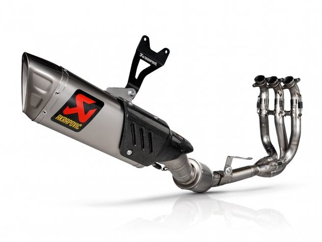 Sistema de escape Akrapovic titanio racing para Triumph Street Triple 765 S R RS 2025 con colector resonador