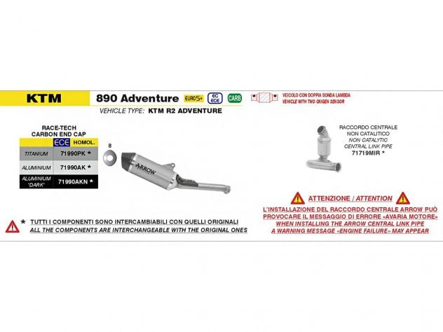 Link pipe Arrow 71719MIR instalado en KTM 890 Adventure R 2025 sistema escape aftermarket
