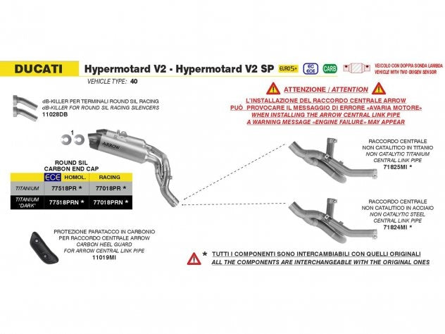 Junta central Arrow De-Cat acero inoxidable Ducati Hypermotard V2 SP 2026