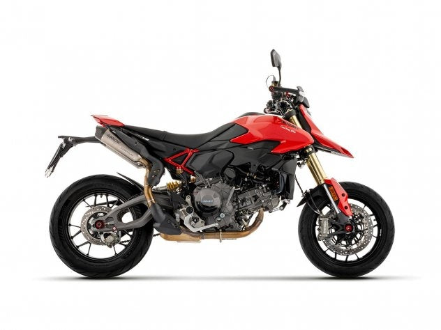 Detalle tapa trasera carbono y cuerpo titanio escape Arrow Racing Round Hypermotard SP