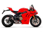 Detalle silenciador Arrow Works titanio con tapa fibra carbono Panigale V4