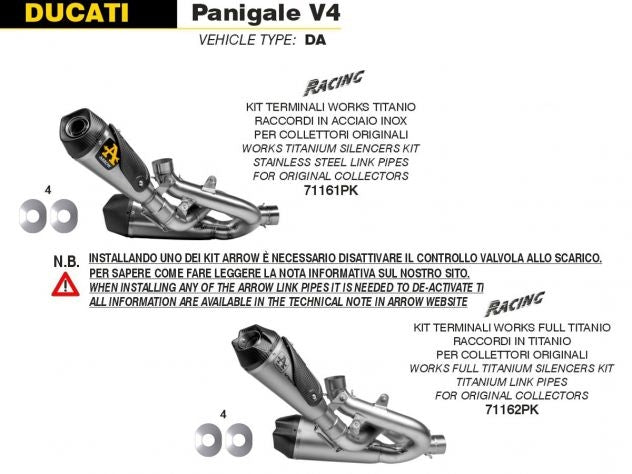 Sistema completo Arrow 71161PK derecho e izquierdo para Ducati Panigale V4
