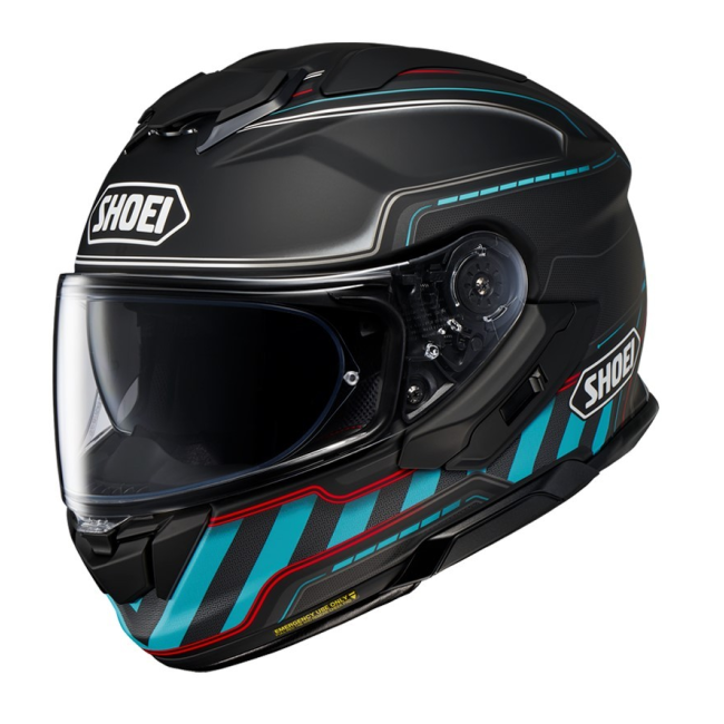 Casco Shoei GT-Air 3 Discipline TC2 vista lateral derecha con gráfica negro y gris