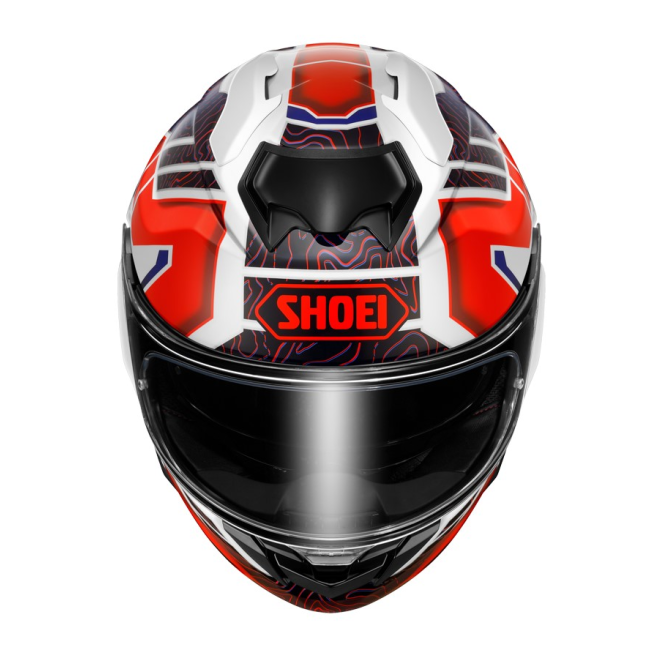 Shoei GT-Air 3 Hike TC10 vista frontal pantalla clara detalle gráfica