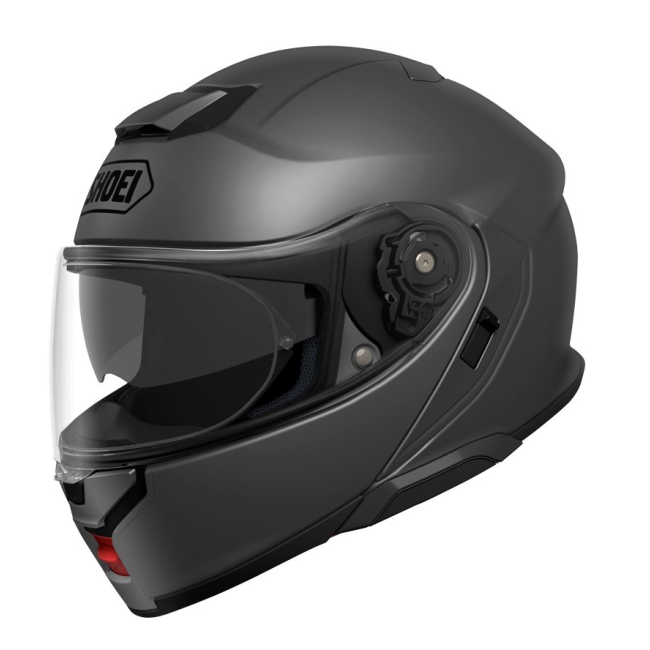 Casco modular Shoei Neotec 3 gris mate perfil lateral derecho con mentonera cerrada