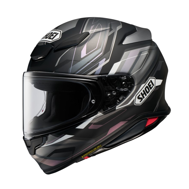 Casco Shoei NXR 2 Capriccio TC1 vista interna con interior Max-Dry y retención QR-N