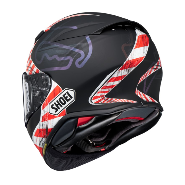 Shoei NXR 2 Knee Down TC5 vista lateral izquierda detalle gráfica racing