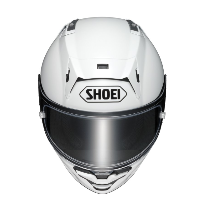 Casco Shoei X-SPR Pro Blanco vista frontal con pantalla CWR-F2