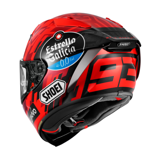 Casco Shoei X-SPR Pro Marquez 9 TC1 vista trasera spoiler aerodinámico y extractores aire