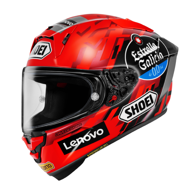 Casco Shoei X-SPR Pro Marquez 9 TC1 vista lateral derecha réplica oficial Marc Márquez
