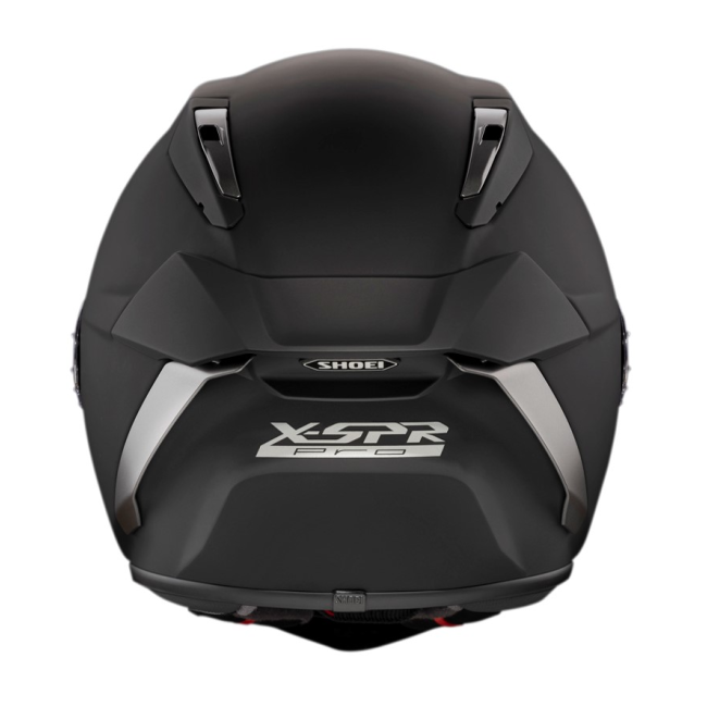 Casco Shoei X-SPR Pro Negro Mate vista trasera con spoiler aerodinámico integrado