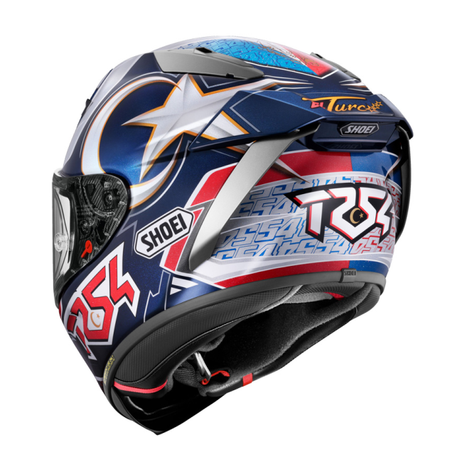 Detalle gráfica réplica Toprak Razgatlıoğlu en casco Shoei X-SPR Pro TC2