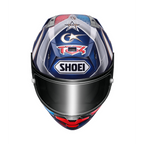 Casco integral Shoei X-SPR Pro Toprak diseño TC2 vista frontal con aerodinámica racing