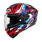 Casco Shoei X-SPR Pro Valion TC10 vista lateral derecha con gráfica racing negro blanco rojo