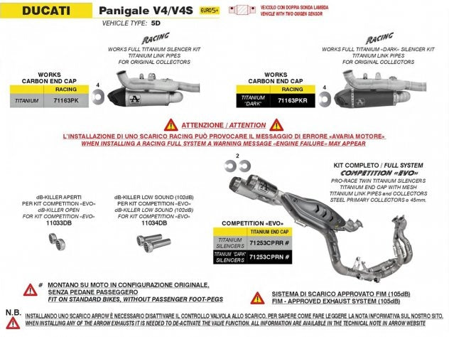Sistema completo Arrow titanio colectores 45mm Ducati Panigale V4 racing competición circuito SBK