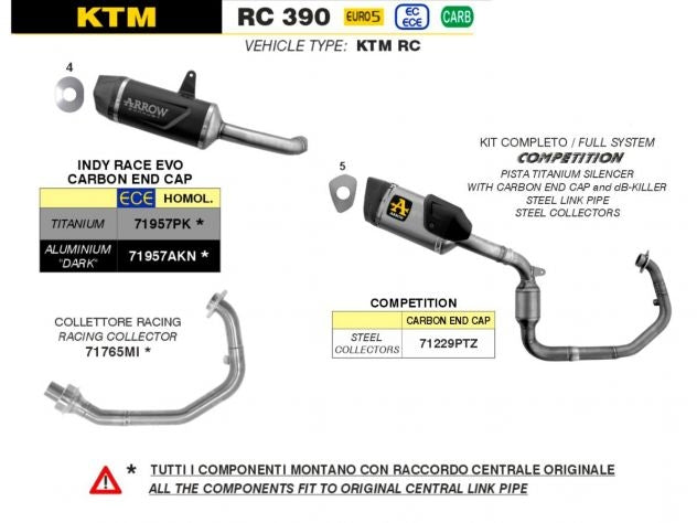 Terminal Arrow titanio aeroespacial con tapa final carbono KTM RC 390
