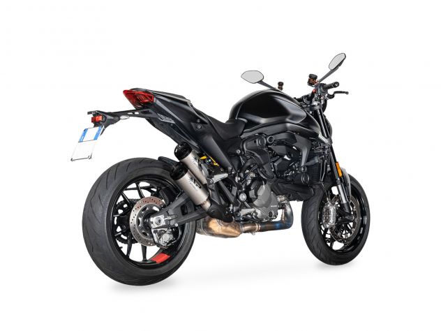 Sistema completo escape Spark Dyno Titanio para Ducati Monster 937 vista lateral