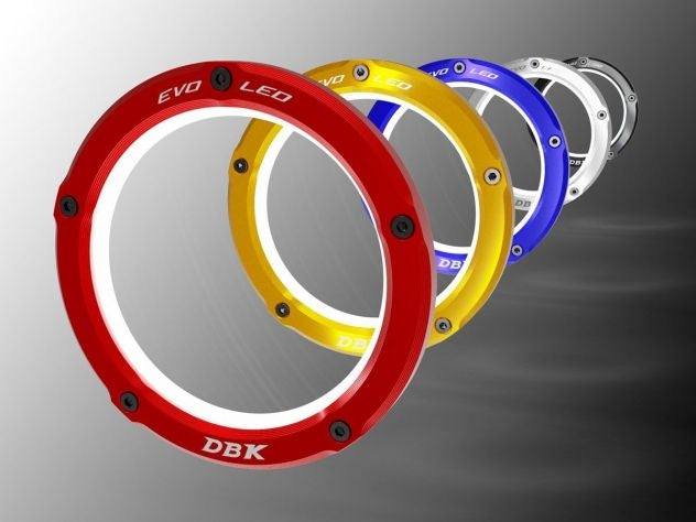Opciones color anodizado kit LED Ducabike negro rojo plateado dorado azul embrague transparente