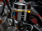 Detalle mecanizado CNC depósito freno Ducati Performance aluminio anodizado negro