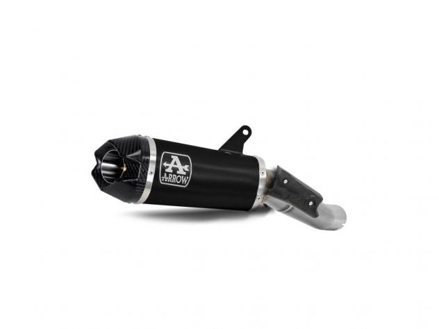 Escape Arrow Indy Race aluminio dark para Honda CB750 Hornet 2023-2026 con fondo en fibra de carbono