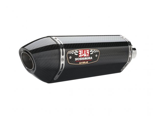 Detalle terminal carbono Yoshimura R-77 montado en MT-07 2014-2022