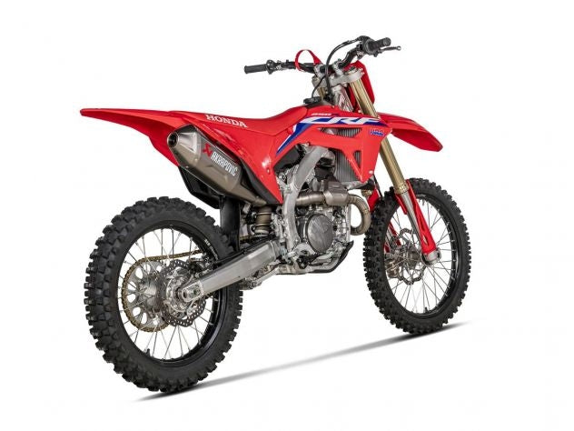 Sistema completo Akrapovic Racing Evolution vista lateral Honda CRF 250 R 2022-2026