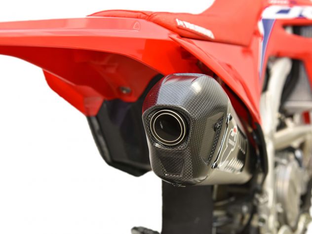 Silenciador Termignoni camisa titanio fondo carbono placa negra logo Honda CRF 450 enduro