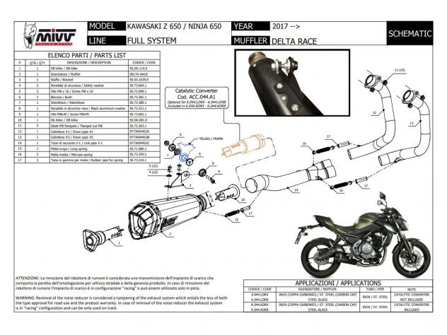 Sistema completo Mivv Sport Delta Race para Kawasaki Ninja 650 homologado