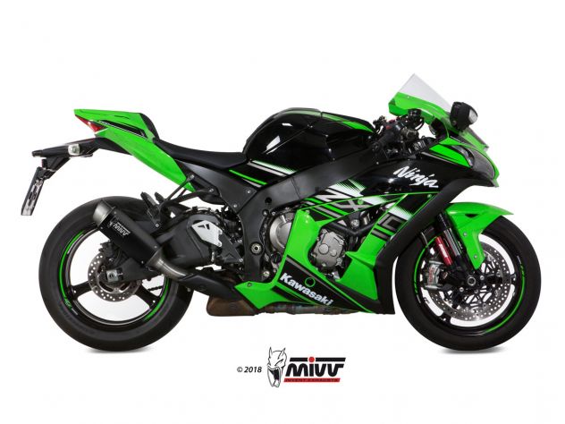 Escape deportivo Mivv GP Pro para Kawasaki ZX-10R vista de entrada y salida de gases
