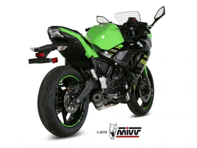 Sistema 2x1 Mivv Sport montado en Kawasaki Ninja 650 homologado Euro 4