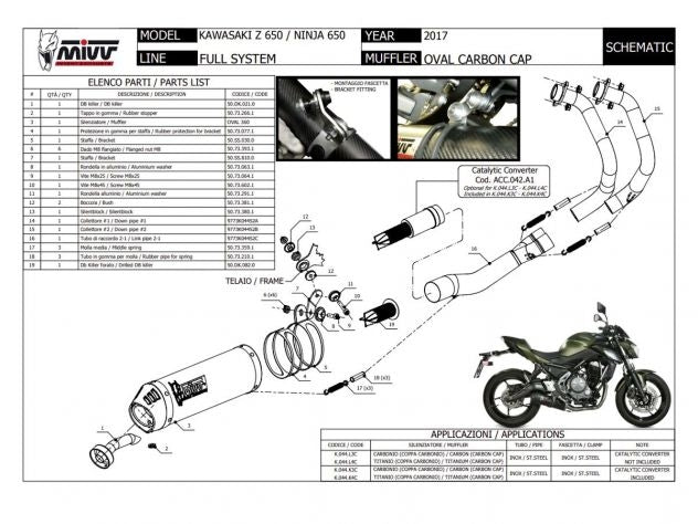 Logo Mivv grabado en silenciador Oval titanio-carbono para Ninja 650