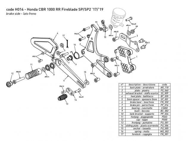 Selector de marchas ajustable incluido en kit estriberas Bonamici Racing Honda