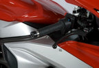 Bar end sliders R&G instalados en manillar MV Agusta, protección lateral de manetas