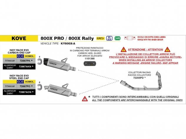 Silenciador Arrow titanio homologado lateral sin pastillas Kove 800X
